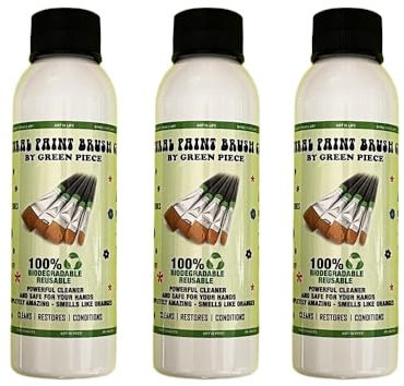 Green Piece Artists Paintbrush Sets Paint Brush Cleaner, All Natural, Powerful Cleaner and Conditioner for Wet or Dry Paint, Oil or Acrylic Paints, 3 Pack 4 oz, Green