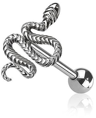 BlackAmazement 316L Edelstahl Piercing Zungenpiercing Barbell Schlange Sanke Silber Gothic Damen Herren