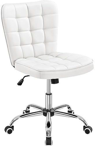 Yaheetech Sedia Ufficio Srivania Senza Braccioli Ergonomica in Ecopelle Bianca Imbottita a Rotelle Girevole Altezza Regolabile Fonzione Dondolo Portata 136 KG