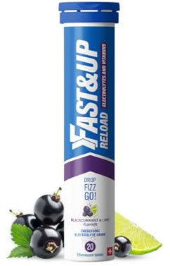 Fast&Up Reload Electrolyte Tablets, Blackcurrant & Lime Flavour, 20 Effervescent Tablets, Rapid Hydration & Energy, with Vitamin C & B12, Vegan