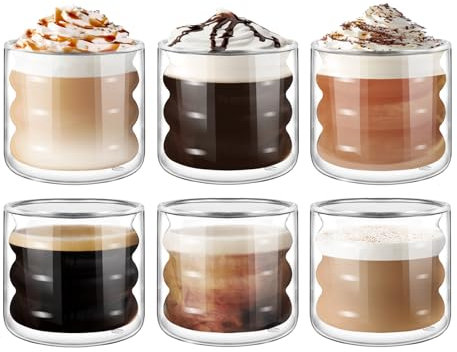ecooe 120ml*6 Tasse à Café Double Paroi Tasses à Expresso Verre à Café Transparent, Verre à Thé, Tasses à Latte Macchiato, Tasse en Verre pour Thé, Lait