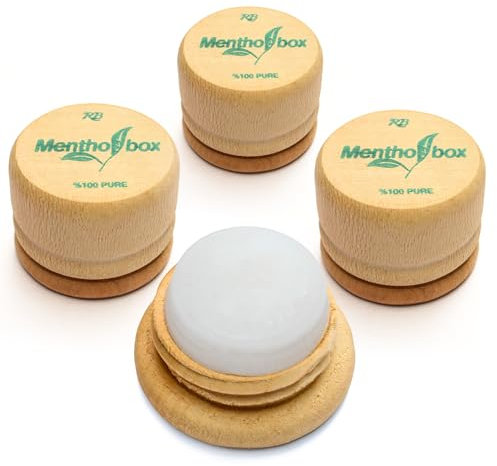 Mentholbox Mentol, caja de mentol, migraña, refrescante y refrescante, macaron mentol para untar la frente y el cuello, masaje mentol, mentol de cristal puro (3 x 6 g)