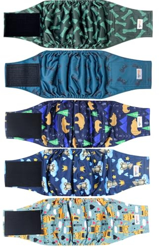 Grecle Lot de 5 couches pour chien mâle, bandes ventrales de qualité supérieure pour chiens mâles, haute absorption, pour chien mâle en cas d'incontinence ou de miction excessive et de dressage