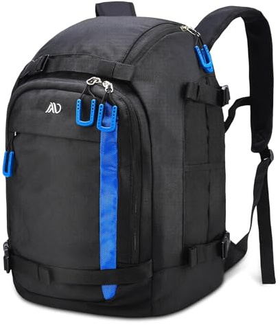 MoopGou Bolsa para botas de esquí, mochila de viaje de nailon 1680D impermeable para botas de esquí, casco de esquí, gafas, guantes, ropa y accesorios de equipo de esquí para hombres, mujeres y