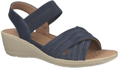 Cushion Walk Women's Sling Back Elasticated Ankle Strap Wedge Sandals (Navy, UK Footwear Size System, Adult, Women, Numeric, Medium, 6)