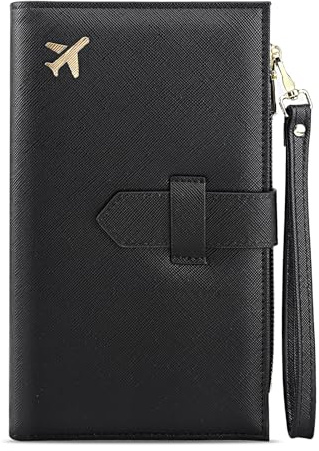 Pochette passeport avec blocage RFID – Housse portable noire pour passeport, imperméable porte passeport pour cartes d'identité, cartes de crédit et documents de voyage – Idéale pour toute la famille