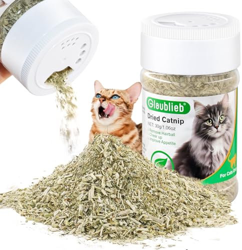 Glaublieb 30g Katzenminze Getrocknet, Natürliche Catnip Katzengras, Auffüllen Von Katzenspielzeug Katzen Kissen Catnip Ball, Einstellbare Dosierung und leicht zu verstauen