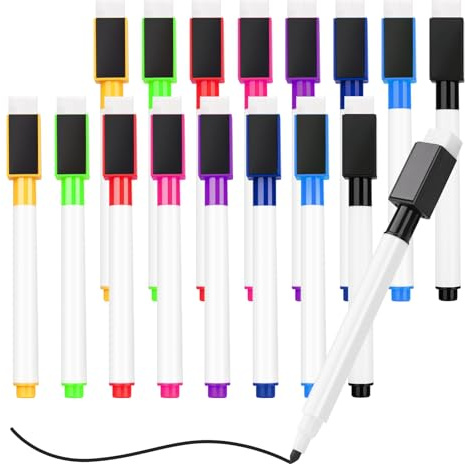JEFURE Rotuladores Pizarra Blanca 16 Piezas, Magnéticos para Rotulador Pizarra en 8 Colores, Marcadores Rotuladores Pizarra Blanca Punta Fina para Casa, Escuela y Oficina