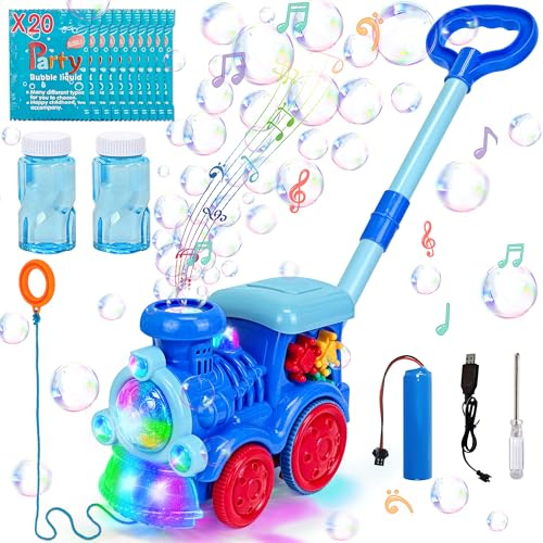 Goenb Automatic Bubble Machine Blower Maker, Bubble Music Train with Light Lawn Mower Outdoor Toys for Kids with 20 Concentrated Bubble Solution for Christmas Party Birthday Gifts (Fashion)