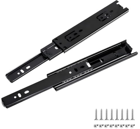 Prmape 2 Pcs Ball Bearing Drawer Runners 20cm, Ball Bearing Metal Black Runners Slides Rails Track, 200mm Full Extension Drawer Runner, Heavy Duty 45 kg Load Capacity