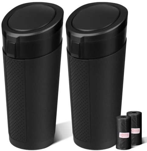 Car Trash Can Bin with Lid - 2 Packs Mini Car Garbage Can Cup Holder-Black Small Leakproof Vehicle Trash Garbage Can Bin-Automotive Car Organizers and Storage for Back Seat SUV Truck Accessories