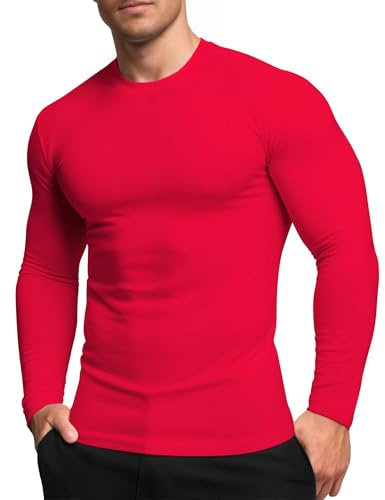 RGJU Undershirt Men Long Sleeve Slim Fit Sport Crewneck Thermal Shirt(red,M)