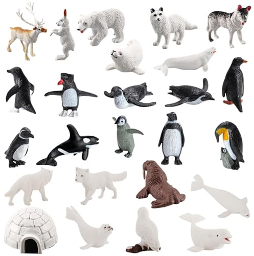 DAJASD 26 Piezas Figuras de Animales Polares, Figuras De Animales Árticos, Mini Juguetes De Animale Árticos Pingüino, Oso Polar, Foca, Búho De Nieve, Bajo El Mar Navidad Cumpleaños Regalo para niños