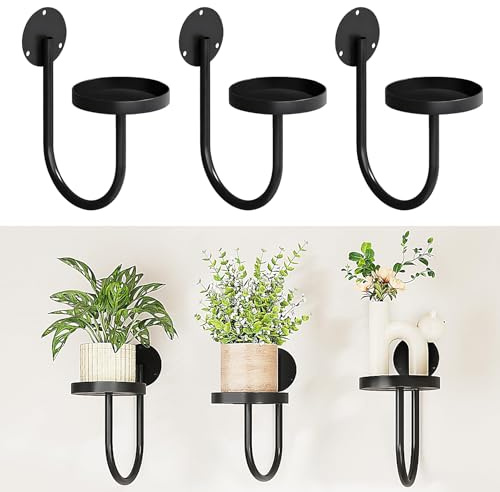 Feirdhoo Lot de 3 supports de fleurs muraux en métal noir - En forme de U - Pour l'intérieur et l'extérieur - Décoration minimaliste moderne pour salon, balcon et bureau