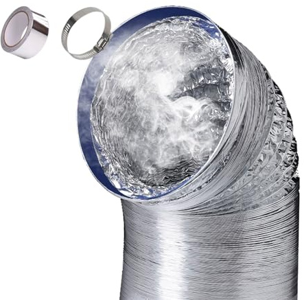 Flexibel ventilationsslang av aluminium, Ersättningsslang for torktumlare med klämmor i rostfritt stål(4m 150mm)