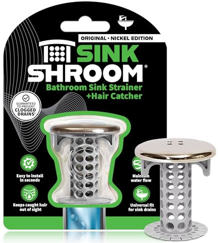 SinkShroom Revolutionary Bathroom Sink Drain Protector Hair Catcher, Strainer, Snare, Nickel Edition