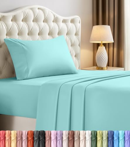 Utopia sängkläder set med sängkläder – 3-delat sängkläder – borstad mikrofiber – krympnings- och blekningsbeständig – enkel skötsel (tvilling, spa blå)