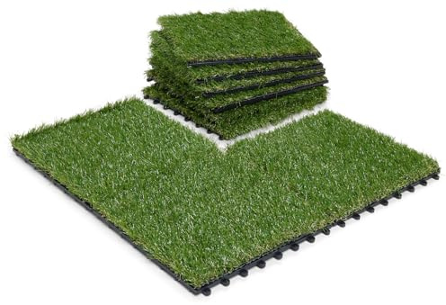 CLICK-DECK Composite Decking Tiles 30x30cm Interlocking Outdoor Deck Tiles | Patio, Balcony, Roof Terrace & Hot Tub | Easy Tool-Free Installation | Low Maintenance (144 Tiles, Artificial Grass)