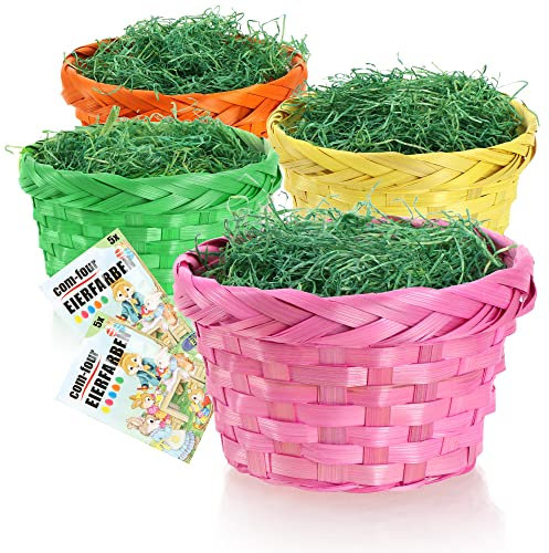 com-four® Oster Deko- & Geschenk-Set - bunte Bastkörbe, grünes Ostergras, Eierfarben - DIY Osterkörbchen - Osternest zum Selbstgestalten - Bastel-Set für Ostern (Set 3 - bunt)