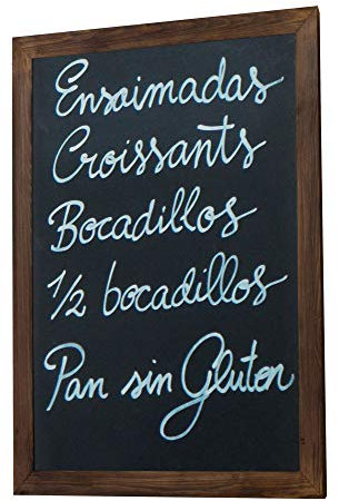 Pizarra negra marco madera vintage. 88 x 64 cm. Apta para tizas y rotuladores efecto tiza. Pizarra enmarcada en madera natural color nogal rústico. Ideal para decoración, hostelería, bares, hogar.