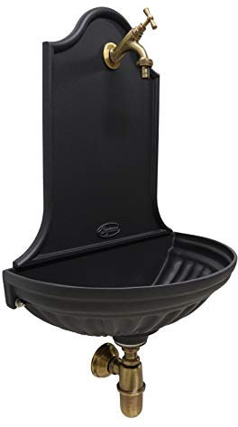 Fonderia Bongiovanni Séville Fontaine Murale en Fonte avec Robinet Mod.303B et Siphon en Laiton pour Maison, Jardin (brunie)