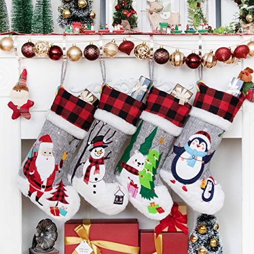 Beyond Your Thoughts Nikolausstrumpf Weihnachtsstrumpf zum Befüllen & Aufhängen, Nikolaussocke Weihnachtsdekoration für Kamin, Weihnachtsbaum, Wand, Treppe,Grau, 4er Set