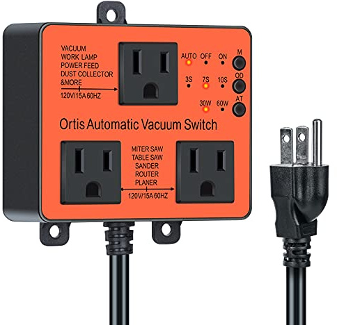 Automatic Vacuum Switch, Ortis Dust Control Autoswitch for More Power Tools, Delay Vacuum On/Off to Prevent Circuit Overload and Tripping, Adjustable Actuation Threshold