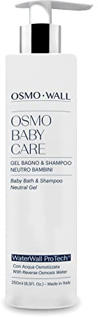OsmoWall OSMO BABY CARE BAGNO SHAMPOO NEUTRO per Bambini e Neonati. Formula No Lacrime delicata. Con Gel di Aloe Vera Concentrato da agricoltura biologica. Dermatologicamente Testato - 250 ml