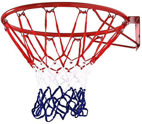 BAKAJI Canestro Basket Palla Canestro Regolamentare da Parete Muro Tabellone Anello in Metallo con Rete in Nylon Diametro 45cm Esterno Giardino Kit Montaggio Incluso Gioco Sport
