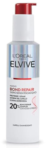 L'Oréal Paris Elvive Bond Repair Siero Senza Risciacquo, Rafforzante, Per Capelli Danneggiati, Protegge i Legami Interni del Capello, Con Acido Citrico, 150 ml