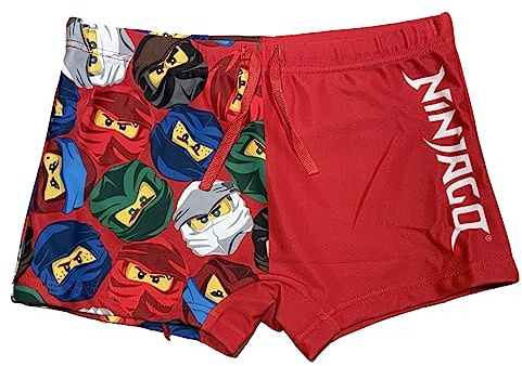 LEGO Ninjago - Bañador tipo bóxer con cintura elástica y cordón, color rojo, rojo, 98 cm