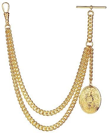 Handmade in The UK Gold Colour Single Albert Pocket Watch Chain with Locket Pendant