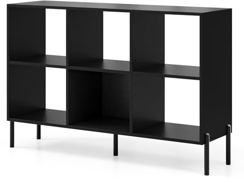 COSTWAY 4/6 Cube Storage Bookcase, Wooden Freestanding Bookshelf Side Cabinet with Metal Legs, Home Display Rack Organizer Unit for Living Room Hallway (Black, 120 x 35 x 78cm)
