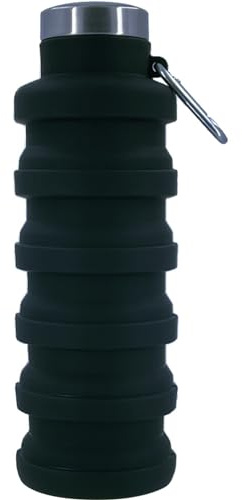 Lizbin zusammenklappbare Wasserflasche, faltbare Wasserflaschen 17oz, tragbare auslaufsichere Sportwasserflasche, BPA-freie wiederverwendbare Reisewasserflasche, Wasserflaschen (Schwarz)