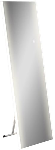 HOMCOM Ganzkörperspiegel, 150 x 50 x 2,9 cm Wandspiegel, Standspiegel mit LED-Leuchte, Touch-Schlater, Ankleidespiegel mit 3 Lichtfarben, für Wohnzimmer, Flur, Weiß