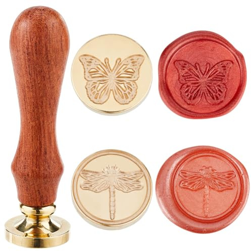 craspire 2 stycken fjärilslända 25 mm mässing vaxsigill stämpelhuvud 2 stycken trä sigillstämplar handtag set avtagbart bröllopskuvert födelsedagsfest kuvert inbjudningar