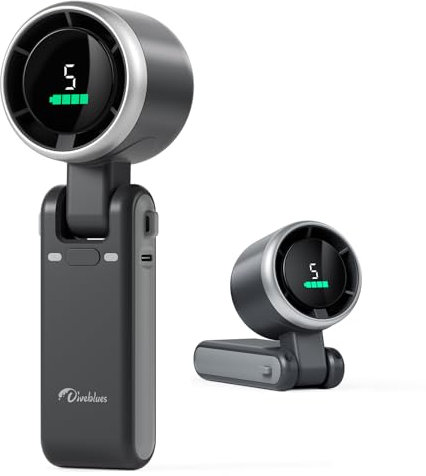 Diveblues Turbo Ventilador Portátil de Mano, Enfriamiento de Alta Velocidad 10m/s, 5 Velocidades, Batería Recargable, Hasta 12 Horas, 3 en 1 Mini Ventilador Turbo para Viajes, Oficina, Exterior