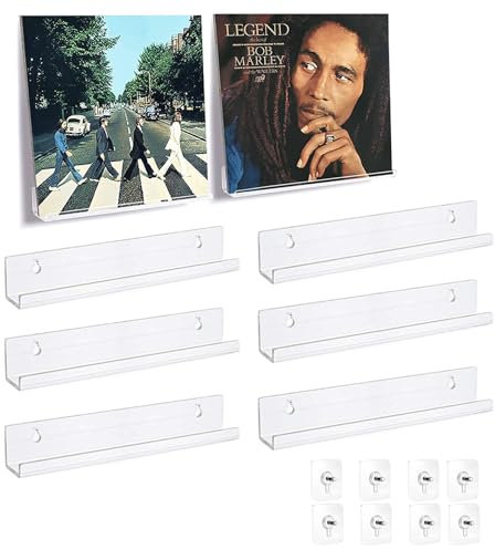 Geoyien Porta vinili, 8 Pezzi Porta dischi vinile, Porta vinili da parete, Con adesivi senza perforazione, supporto per dischi in vinile in acrilico, Espositore per CD (12 Pollici, Trasparente)