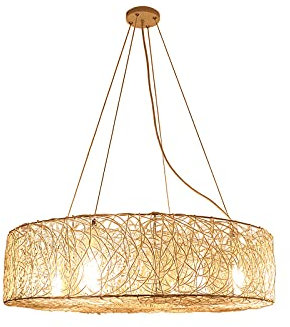 Lámpara colgante natural vintage tejida a mano Linterna de mimbre Iluminación de arte creativo Luces colgantes Sala de estar Dormitorio Cocina Isla Salón de té Suspensión Droplight Conmemoración Día