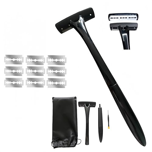 Afeitadora manual de espalda para hombres y mujeres, 2 en 1, mango largo y corto, 9 cuchillas, depilación para barba, pecho, axila, pierna, pelo de bikini/negro