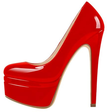MissHeel Escarpins à plateforme pour femme avec talons hauts Stiletto à finition laquée, rouge, 44 EU