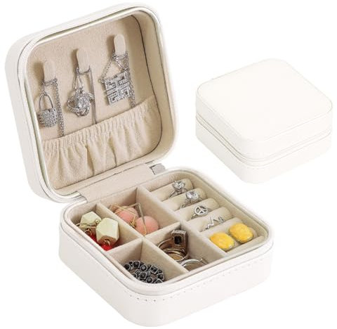 GZQINGYONG Boîte à Bijoux de Voyage Portable - Petite Boîte de Rangement pour Bagues, Boucles D'oreilles, Colliers et Accessoires (Blanc Cassé)