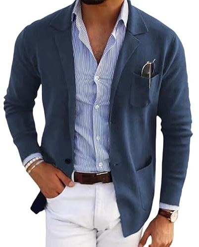 LIUYUYOUGO Americana Hombre,Blazers para Hombre Blazer Elegante Informal De Corte Entallado De Punto Elegante Cárdigan De Dos Botones Chaqueta De Punto Abrigo Deportivo De Manga Larga Chaquetas De