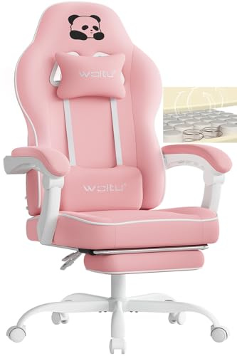 WOLTU Sedia Gaming,Sedia da Ufficio con Cuscino a Molla,Rosa | Ergonomica Imbottita, Alta Capacità di Carico, Poltrona per Computer con Schienale Alto e Poggiapiedi, Tessuto a rete