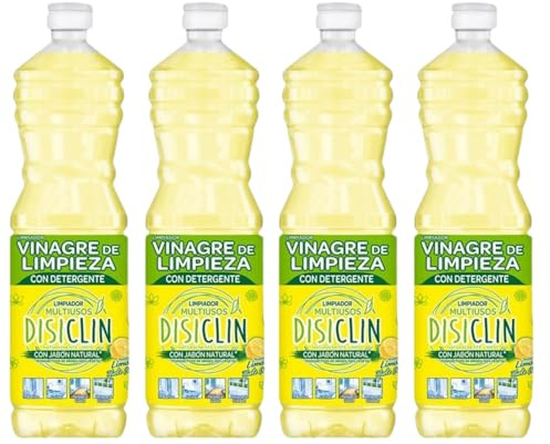 Disiclin Vinagre de Limpieza con detergente Aroma Limón 1L – Pack de 4 Botellas | Potente Desengrasante, Antical y Limpiador para el Hogar, Ideal para Cocina y Superficies total 4L
