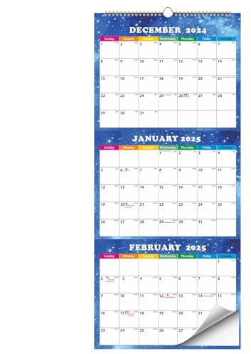 Calendario de pared de 3 meses 2025-2026, calendario de pared mensual 2025 - Pantalla de 3 meses Calendario vertical | planificadores separados, diciembre 2024 - enero 2026, planificador con