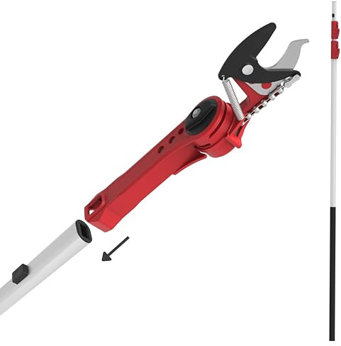 KAMIKAZE Tijera en Altura Telescópica Pértiga Longitud Ajustable hasta 6m. Mecanismo Poleas Reductor de Fuerza. Corte Cabezal Giratorio Cuchillas de acero SK5. Corta Ramas Telescopico Hecho en España