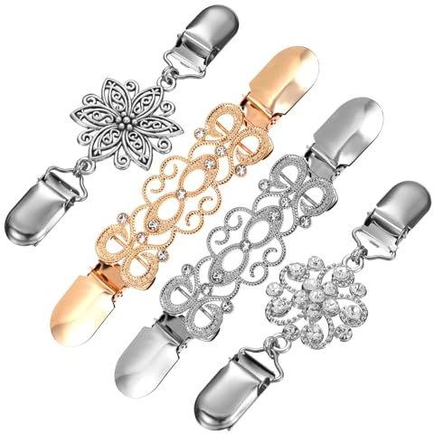 Oruola Lot de 4 pinces à vêtements réglables pour serrer les vêtements, pinces élastiques pour robe de femme, événements formels, sorties décontractées et vêtements de bureau, doré et argenté