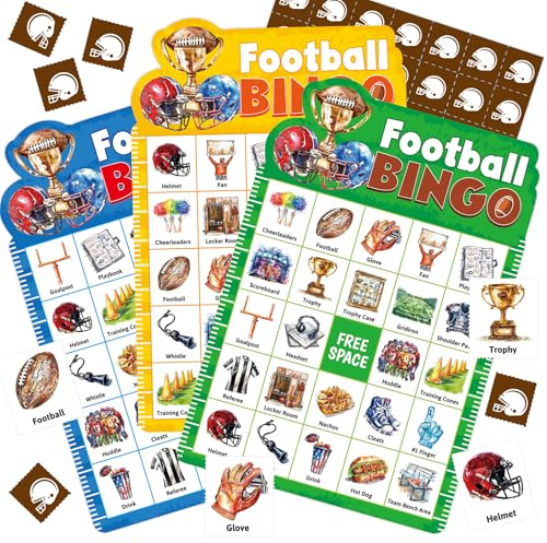 Fancy Land Football Bingo Game for Kids American Football Bingo Cards Set for Sports Themed Birthday Party Family Game Night Activity Supplies 24 Players