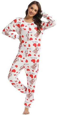 QIYUANT Pyjama Combinaison Femme Bouton Doux Grenouillères Onesie Printemps Automne Hiver Noël Vêtements d'Intérieur de Nuit Adulte Une Piece
